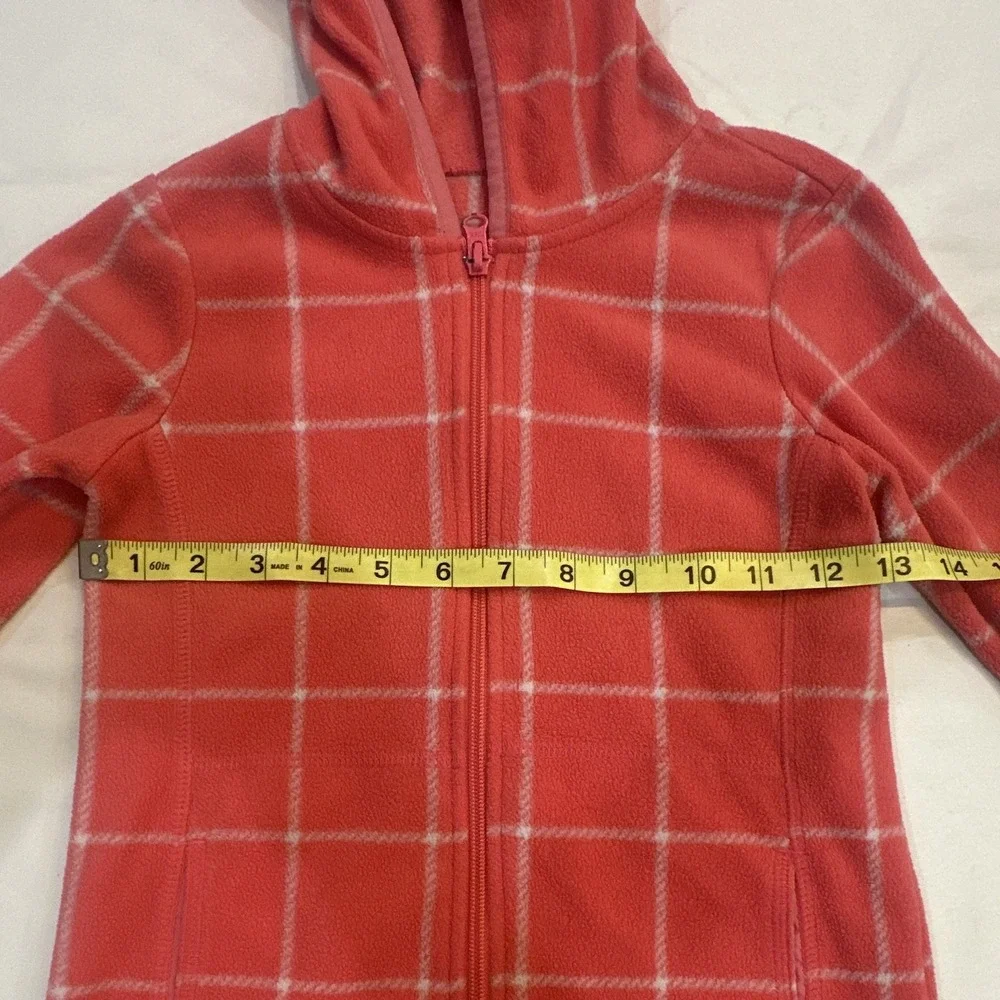 Old Navy Girls XS 5 Pink White Plaid Fleece Full Zip Hoodie Pockets 064